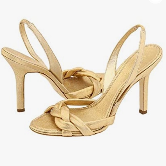 BCBG MaxAzria Ma Mirna Braided Open Toe Slingback Heels Metallic Gold Size 8